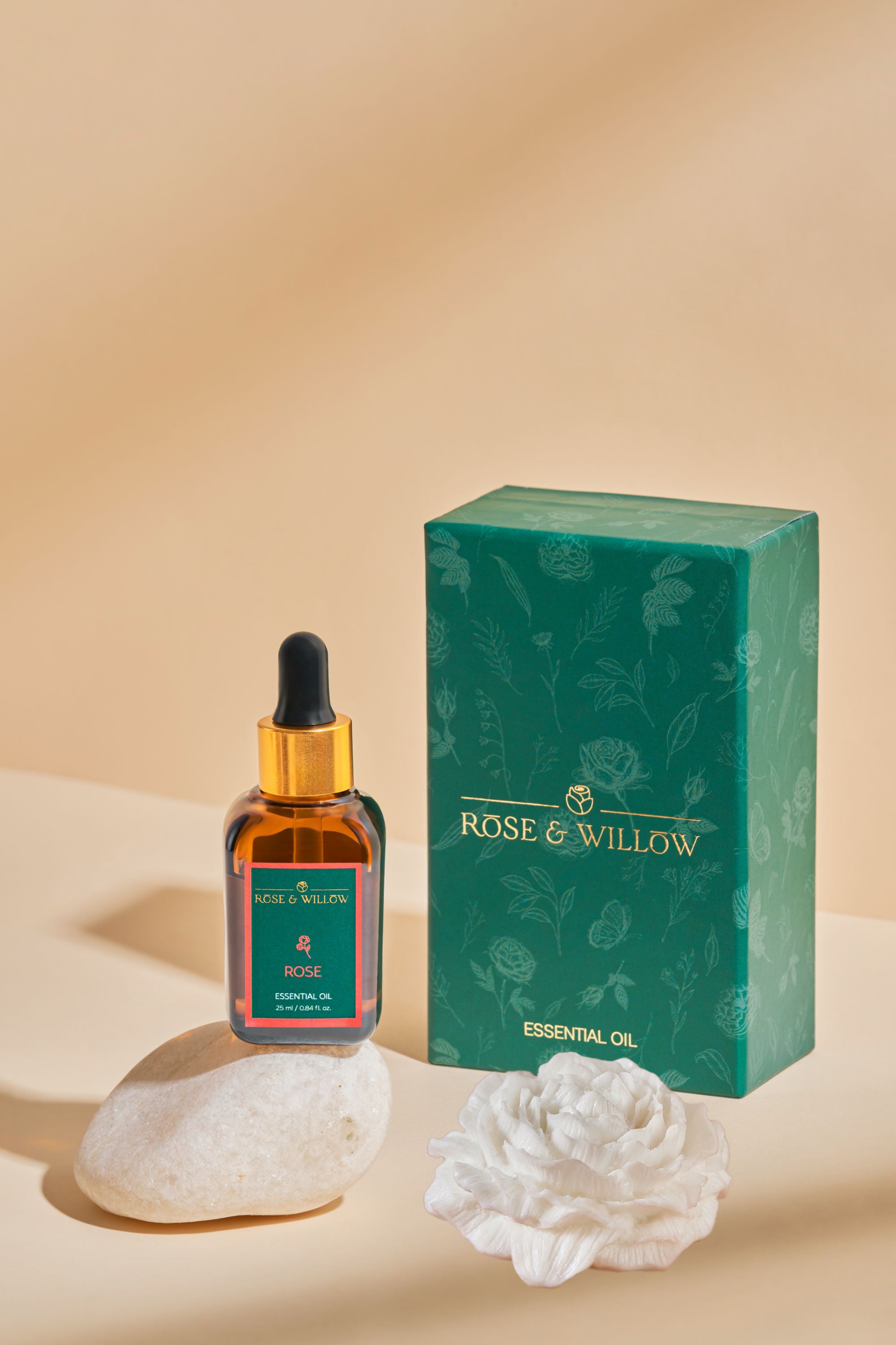 Rose Essential Oil with a Ceramic Flower Diffuser