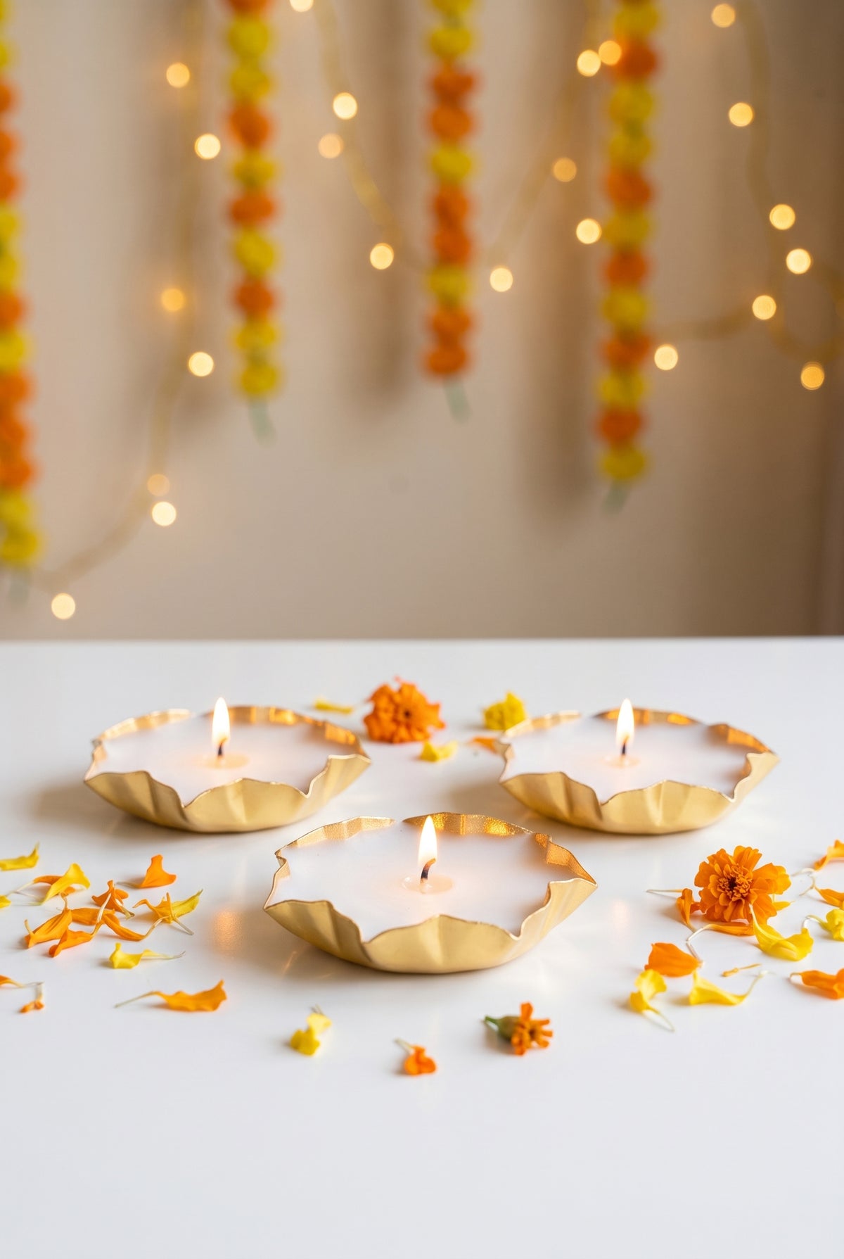 Scented Lotus Diya Candles Set of 3